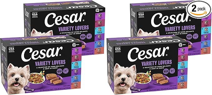 Cesar Home Delights & Classic Loaf in Sauce Adult Wet Dog Food,Variety Pack,Wet Food for Dogs,3.5 oz Tray,36 Count (Pack of 2)