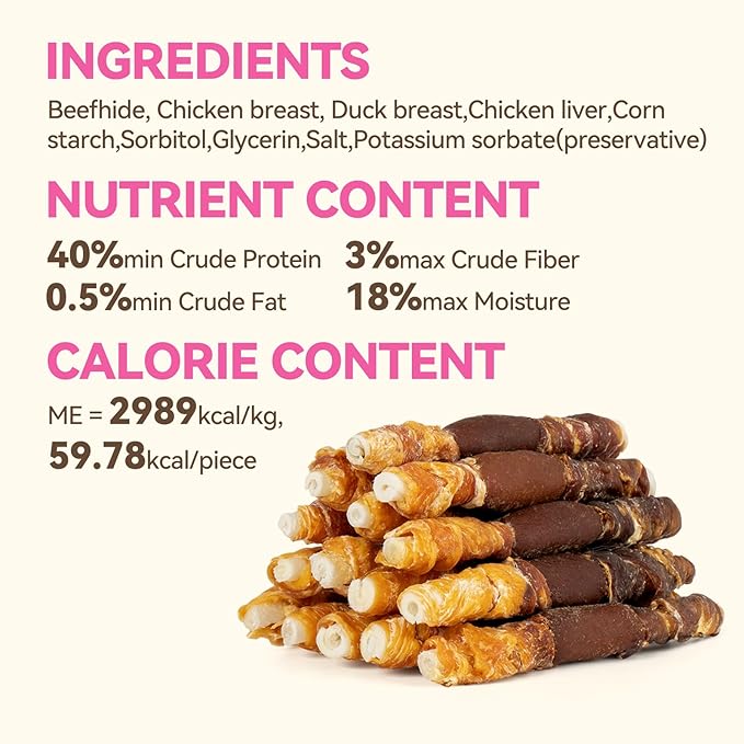 Dog Treats Rawhide Sticks with Chicken, Duck & Chicken Liver, Triple Flavor Beefhide Chews for Small & Medium Dogs, 5 Inch, 30 Count, 21.16 oz