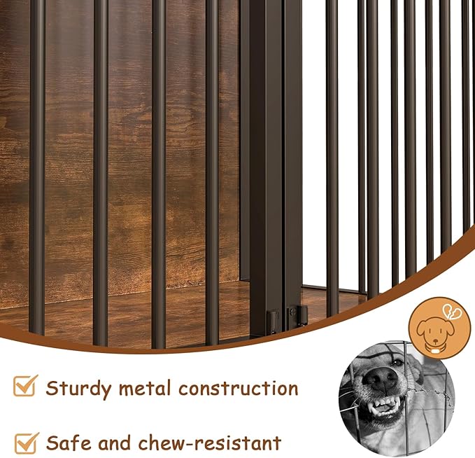 PUKAMI 44inch Large Dog Crate Furniture with Drawers, Wooden Dog Kennel Furniture for Indoor use, Brown End Table Dog House, for Small/Medium/Large Dog