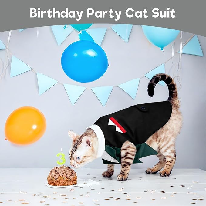 Cat Tuxedo Suit, Stylish Cat Tuxedo Outfit Formal Suit, Kitten Formal Attire Wedding Birthday Onesie Costume for Male Girl Hairless Cats, Pet Fashion Apparel Fancy Clothes, Grey, S