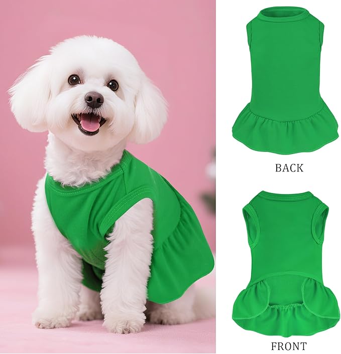 Dog Dresses Cat Skirt Solid Color Dog Clothes Summer Sleeveless Puppy Girl Clothes for Small Pet Dogs Cats (Dark Green, Medium)