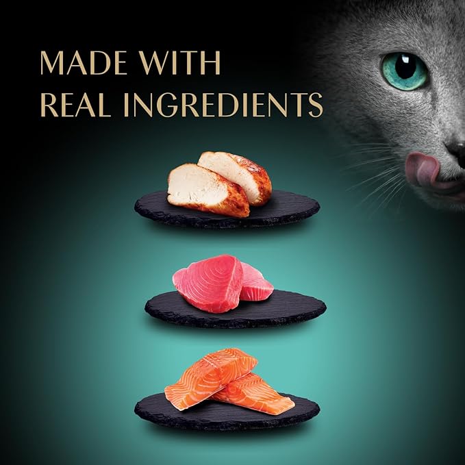 Sheba Premium Puree Cat Treats Lickable Roasted Chicken Flavor, Smoked Salmon Flavor, and Seared Tuna Flavor, 0.49 oz. Tubes, 24 Count
