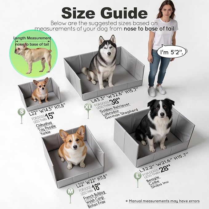 Dog Litter Box, Pee Pad Holder Foldable, Indoor Dog Potty Tray for Puppy & Large Dogs, High Walls, Seamless, No Assembly, Waterproof, Easy to Clean, No Spill,Portable for Travel