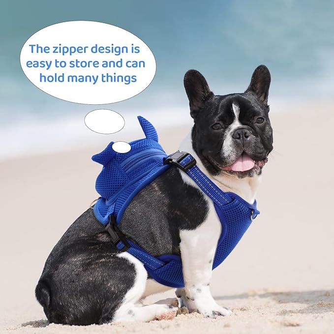 Dog Harness with Backpack, Adjustable Dog Backpack Harness for Small Medium Dogs, No-Pull Breathable Backpacks for Dogs to Wear, for Traveling, Hiking, Camping, Training, Blue XS