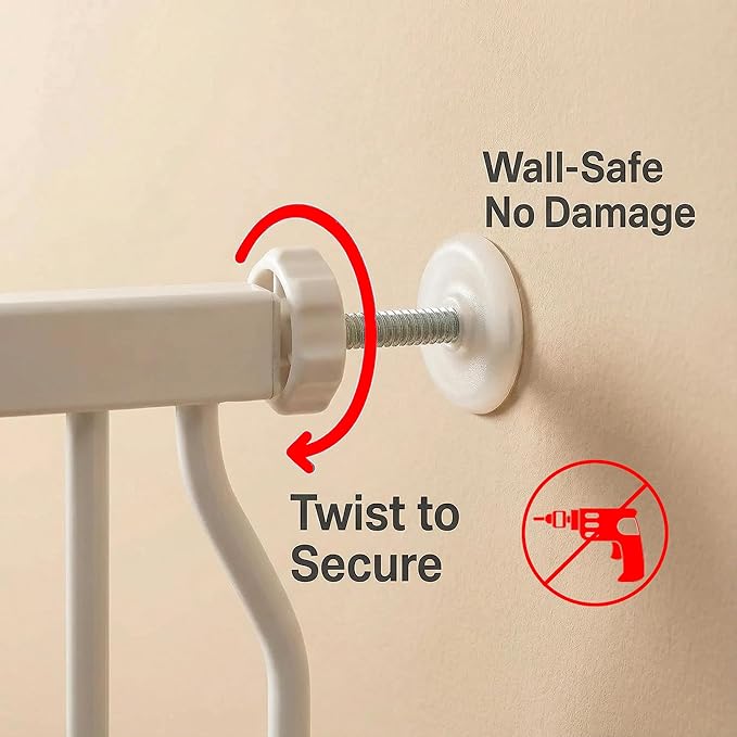 Extra Wide Baby Gate 85.8-90.5 Inch, Pressure Mounted No Drilling, for Stairs & Doorways, Metal White Indoor Safety Gate for Kids and Dogs
