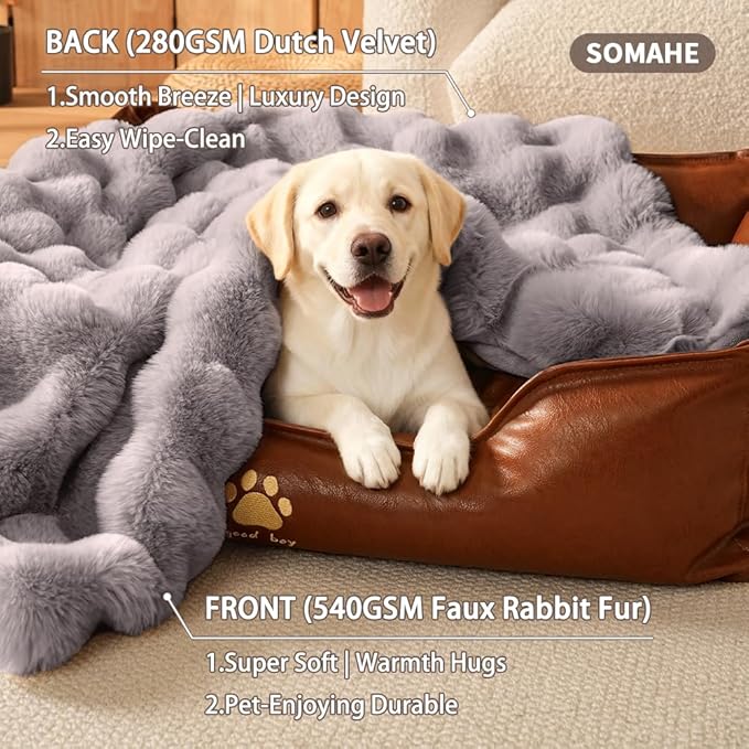 Dog Blanket Self-Warming Throw for Medium & Large Dogs, Dual-Side Sherpa Plush, Thick Crate Bed Cover & Car Seat Mat, Anti-Static Machine Washable No Shrink, 39x30 Inch Gray