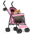 MoNiBloom 4 Wheels Pet Stroller, Easy-Fold Puppy Cage Jogger Stroller with Sun Cover, Pad and Rear Storage Bag, Breathable and Visible Mesh for Small/Medium Pets up to 22 lbs, Pink