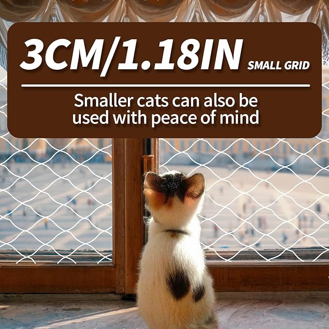 PAWISE Cat Safety Net for Balcony, Window & Stairs, 20x10 Ft Transparent Pet Anti-Fall Netting, Outdoor Indoor Cat Fence Net, Protective Cat Mesh Barrier for Dogs & Cats