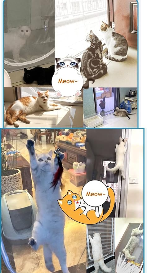 DOOREASY Pet Screen Door, Upgraded Cat Resistant Mesh Screen to Stop Cats Running Out, Easy Install Pet Door Mesh with Zipper Closure for Doorways Bedroom Kitchen Patio (Fits Doors Up to 34"x80")