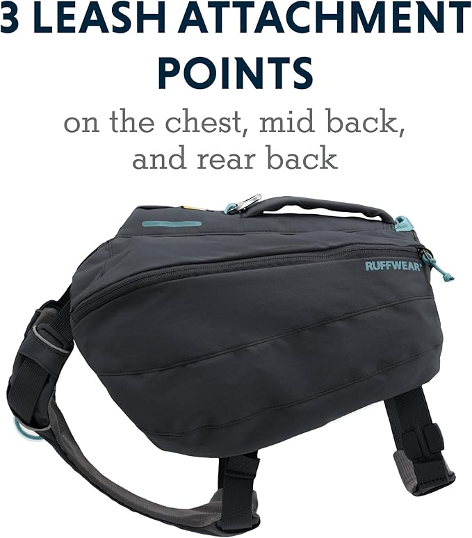 Ruffwear, Front Range Day Pack, Dog Backpack with Saddlebags, 5-Point Adjustment, 3 Leash Points, Padded Handle, Internal Mesh Pockets, Reflective Trim, Light Loop, Basalt Gray, Large/X-Large