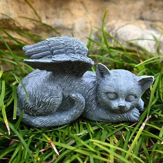 Angel Cat Memorial Stones Statue Sleeping Ornament for Kitten Passed Away Bereavement Pet Loss Sympathy Memory Gifts Remembrance