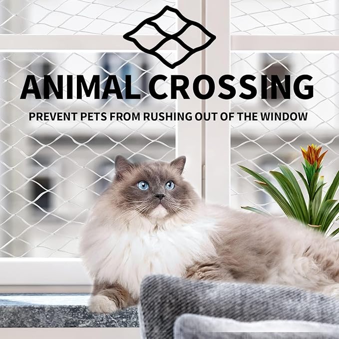 PAWISE Cat Safety Net, Cat Balcony Net Pet Anti-Fall Netting for Window Stairs,Dog Fence Nets Transparent （26x10 Ft）