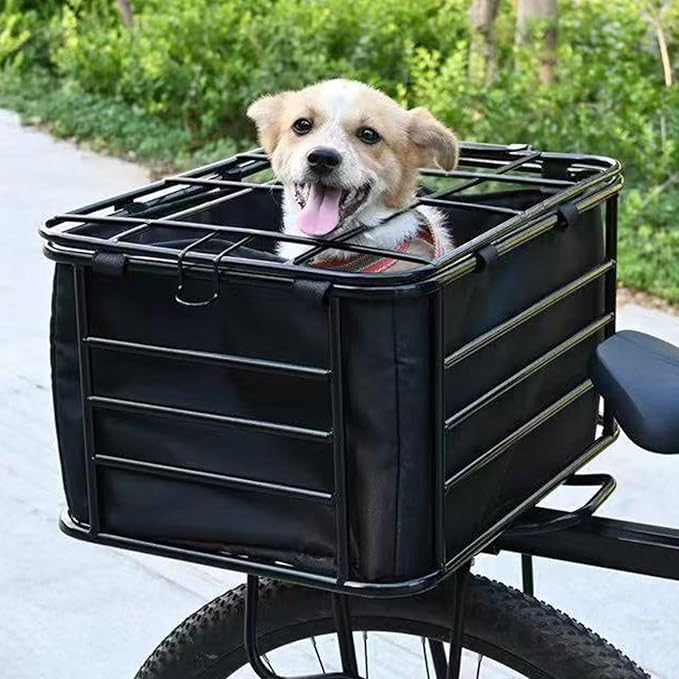 Bike Rear Basket Dog Carrier Heavy Duty Bicycle Cargo Rack Bicycle Storage Basket for Outdoor, Travel Hiking, Shopping Dogs