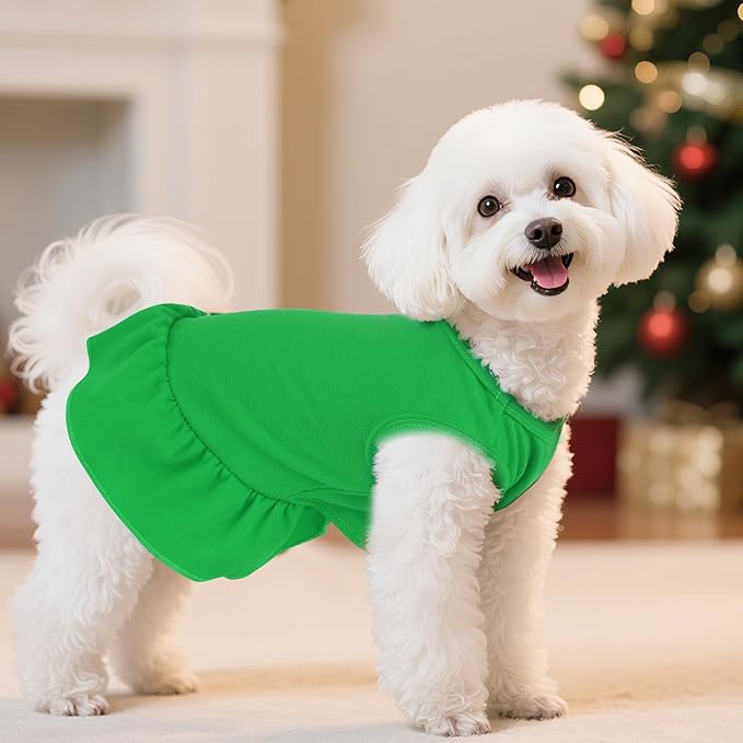 Dog Dresses Cat Skirt Solid Color Dog Clothes Summer Sleeveless Puppy Girl Clothes for Small Pet Dogs Cats (Dark Green, Small)