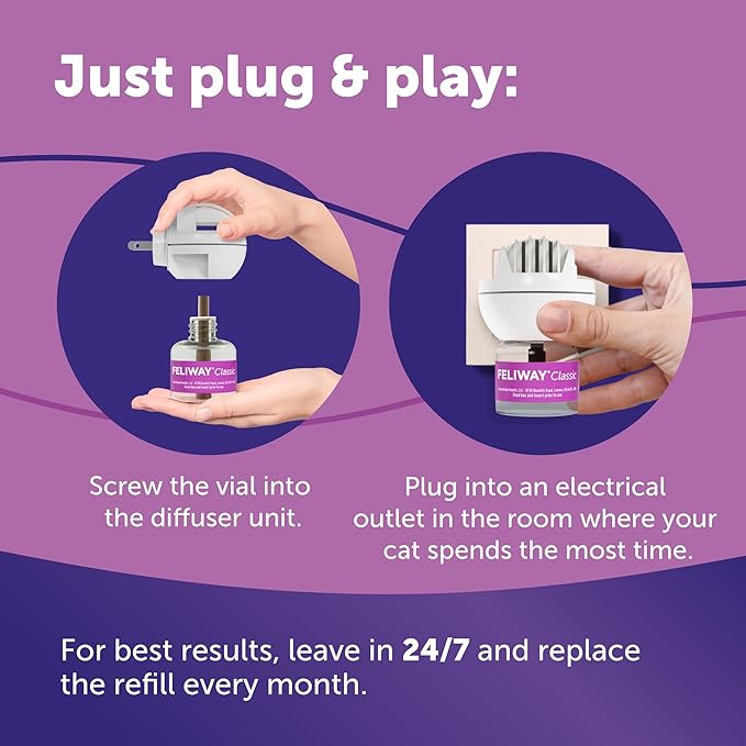 FELIWAY® Classic 6 x 30 Day Cat Calming Refills for Pheromone Diffuser, 6 x 48ml Value Pack - Helps Reduce Common Signs of Stress in Cats & Kittens, Enhanced Calming