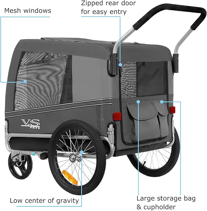 Tiggo Veelar Sports Pets Large Dog Bike Trailer & Stroller for Medium,Large Dog or Multiple Small Dogs, Pet Stroller for Dogs Up to 78 lbs, Parking Brakes, Low Center of Gravity