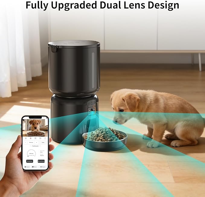 Automatic Cat Feeder and Waterer Set, 4L App Control Smart Cat Feeder with 2MP Camera, WiFi, Anti-Clog for Mix Food, 2.2L Filtered Pet Water Fountain with LED Light, Stainless Steel Bowl, Dual Power