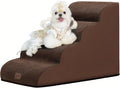 gogobunny Ramp Cat Dog Stairs for Beds, Cat Slope Stairs with Durable Waterproof Fabric Cover, Pet Steps for Old Large Dogs Climbing (Brown, 4-Step (28.3" D x 15.7" W x 19.7" H), 4)