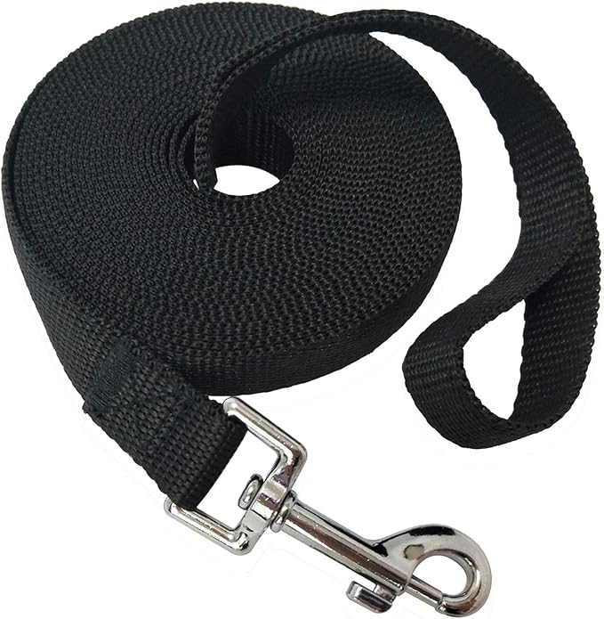 Nylon Training Dog Leash for Small Medium Large Dogs, 15ft 20ft 30ft 50ft Long Leash Dog/Puppy Lead for Obedience Recall Training, Camping (1" x 15ft, Black)