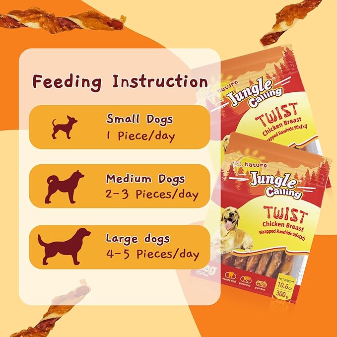 Jungle Calling Dog Treats, Chicken Wrapped Rawhide Chew Sticks - High Protein, Low Fat Dental Chews for Teeth Cleaning & Training Rewards, 10.6oz (Pack of 2)