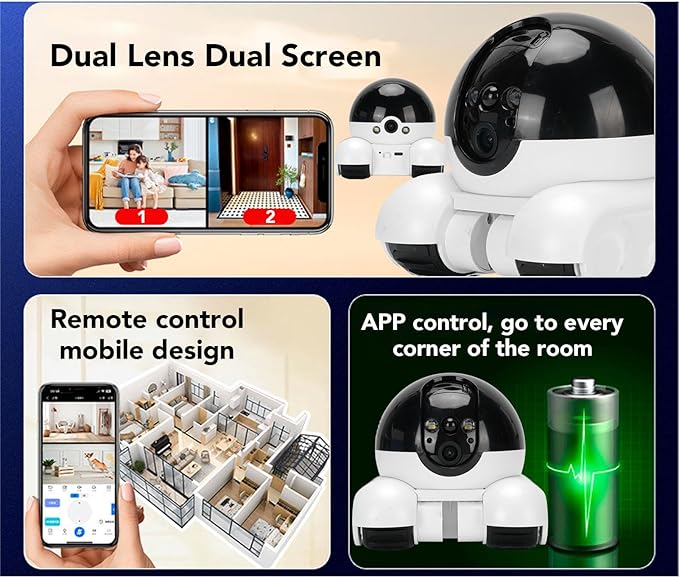 Zunate 4G Movable Pet Camera with Dual Lens, 1080P Indoor Home Security Cam, 2 Way Audio, 5200mAh Rechargeable Battery, Remote APP Control for Dogs Cats Monitoring (32G 300W)