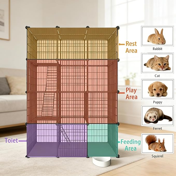 Large 4-Tier Cat Cage Indoor, DIY Cat Enclosures Detachable Metal Wire, Indoor Cat Crate Exercise Place Ideal for Kitty, Small Animals (Black, 41.3" L x 28" W x 55" H, 1)