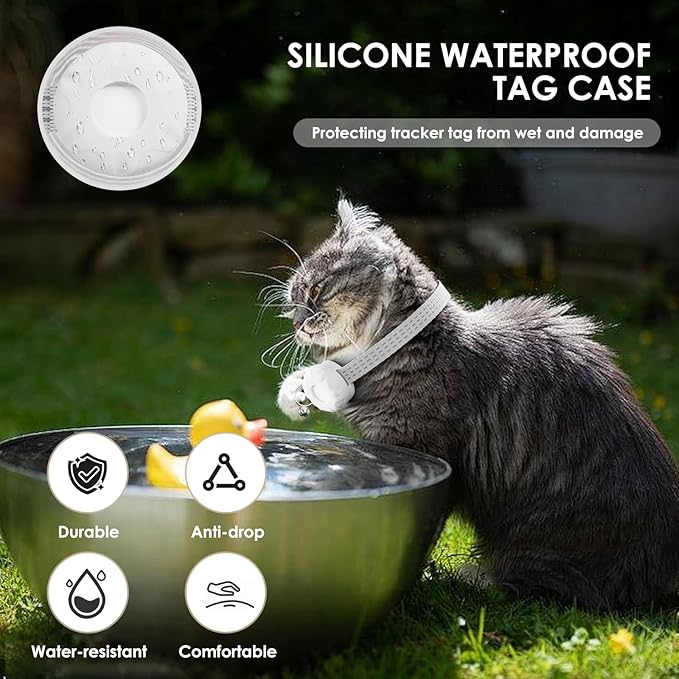 Cat Tracker, Cat Tracker Collar with Safety Elastic Buckle, Works with Any Collar,Compatible with Apple Find My App (Only iOS), No Monthly Fee, Waterproof, White