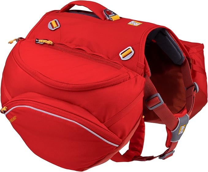 Ruffwear, Palisades Dog Backpack, Multi-Day Pack with Removable Saddlebags & 2x1L Hydration Bladders, Cross-Load Compression, Breathable Adjustable Harness, Reflective Trim, Red Sumac, Medium
