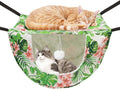 JSPYFITS Cat Cage Hammock with Ball,Double Layer Hanging Adjustable Soft Pet Bed Suit for Kitten Ferret Puppy Rabbit or Small Pet, 2 Level Indoor Bed for All Season(INS Green Leaves)