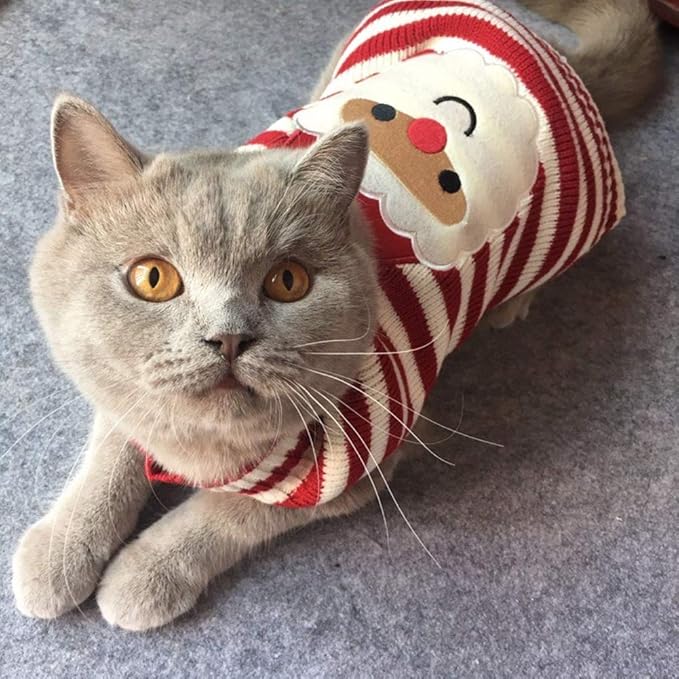 Cat Sweater Christmas Santa Claus Pet Cat Winter Knitwear Warm Clothes