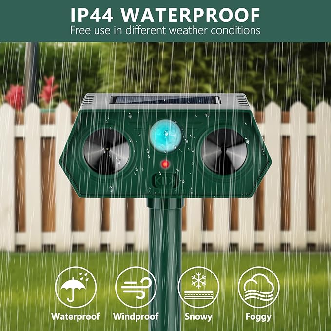2 Pack 2026 Ultrasonic Animal Repellent Outdoor Cat Repellent Devices Solar Animal Repeller Motion Activated Deterrent to Scare Deer Squirrel Rabbit Raccoon Skunk for Yard Lawn Outdoor