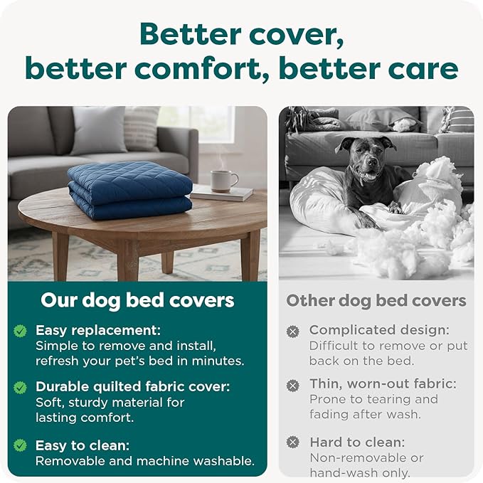 FurHaven Dog Bed Cover Replacement, Sofa-Style Design with Soft Quilted Sleep Surface for Cozy Comfort, Machine Washable, Jumbo Plus XXL, Quilted Fabric, Navy Blue
