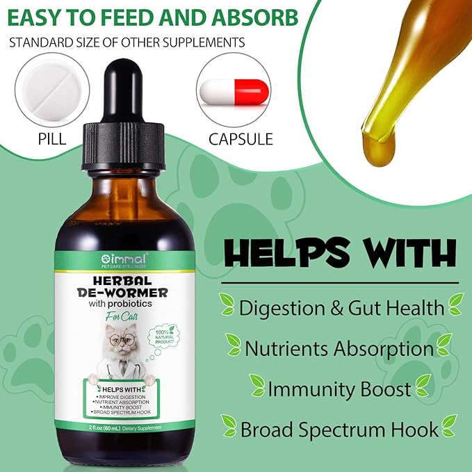 Specifically Formulated for Cats, Cats Natural Broad Spectrum Treatment, Herbal Cleanse, Digestive Support for All Cat Breeds, Gut Health, Puppy & Kitten, Supplement Drops
