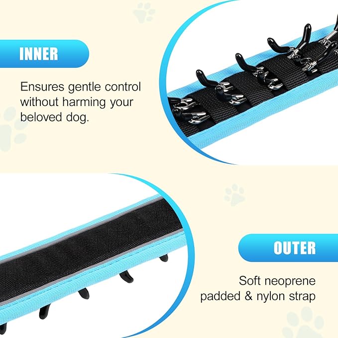 Lightweight Prong Collar for Dogs, Reflective No Pull Dog Collar | Adjustable Size Dog Pinch, Breathable Woven Fabric Air Grid Technology, Martingale Collar for Dogs Training(Blue-L)