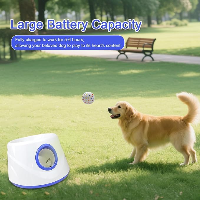 Dog Ball Thrower Launcher, Automatic Ball Launcher for Dogs, 3 Adjustable Distance Settings, Indoor OutdoorInteractive Toy, with 3 2.3-inch Balls, Small/Medium Sized Dog Thrower