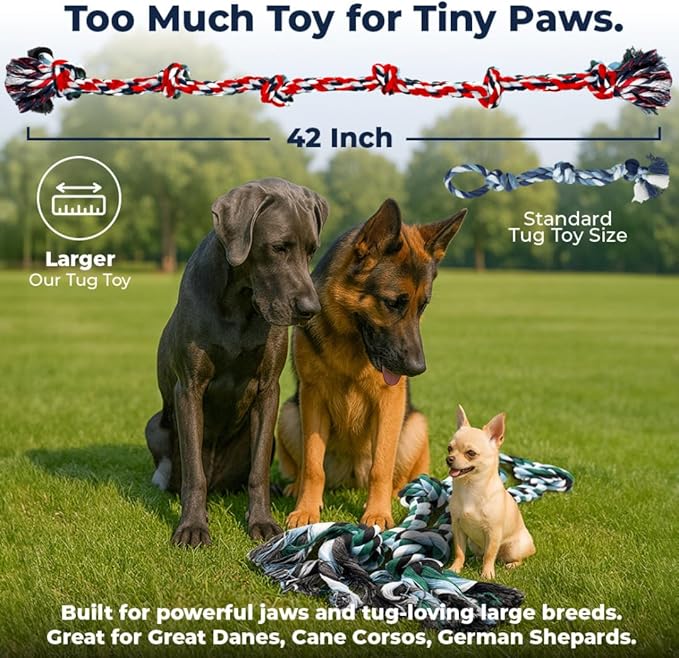 Giant Dog Rope Toys for Extra Large Dogs 2 Pack- 42 Inch, 6 Knot Tough Rope Chew Toys for Large Dogs - Benefits Non-Profit Animal Rescue - Indestructible Dog Toy for Aggressive Chewers (Red/Green 2PK)