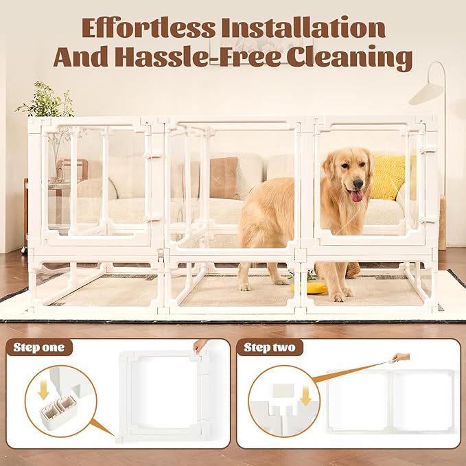 FlexiSpace 2-Panel Height Extension KIT, Customizable Height & Space Clear Acrylic Dog playpen Indoor, The ONLY Play Pen That Grows with Your Pets (White, 10" Height Extension, 2 Panels)