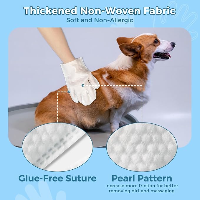 Vannon Portable Pet Bathing Wipes for Dogs & Cats, Cleaning & Odor-Controlling Extra Thick Grooming Glove Wipes for Daily Care and Traveling, Rinse Free, Nourish Fur, Individually Packaged, 10 PCS
