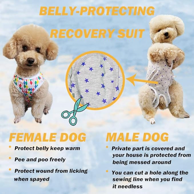 Dog’s Recovery Suit Post Surgery Shirt for Puppy, Wound Protective Clothes for Little Animals(Pink Stars-XXS)