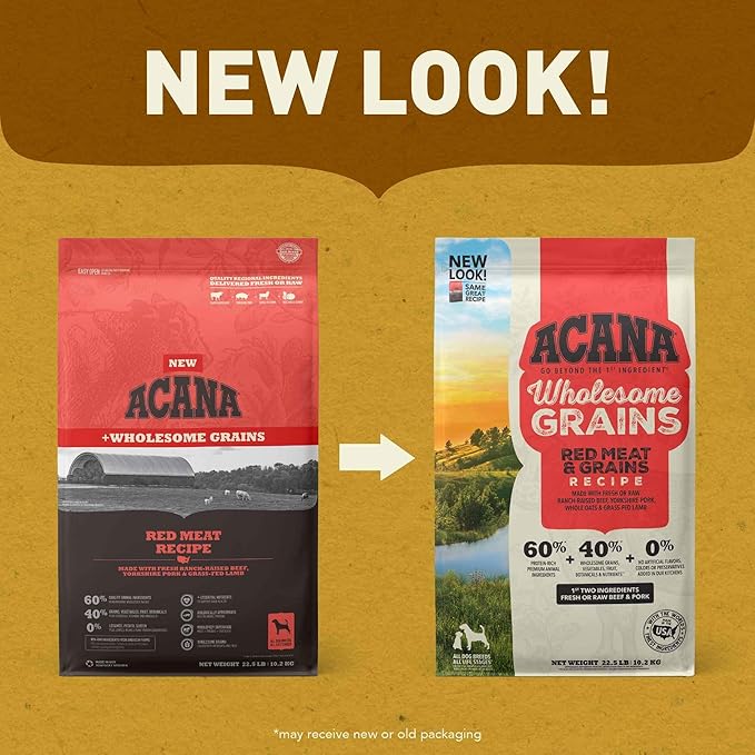 ACANA Wholesome Grains Dry Dog Food Red Meat & Grains Beef Pork & Lamb Recipe 4lb Bag