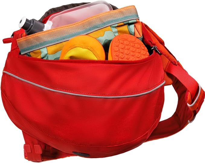 Ruffwear Palisades Dog Backpack, Multi-Day Pack with Removable Saddlebags, Breathable Adjustable Harness, Reflective Trim, Red Currant, X-Small