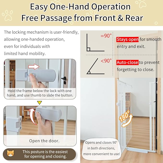 Lumizone Extra Tall Cat Gate 61.02" High Pressure Mounted Extra Wide 2025 New (17 Sizes) 1.37" Gap No Drilling Auto-Close One-Handed Operation Tall Pet Gate for Dogs(White, 61.02" H x 34.25"-38.38" W)