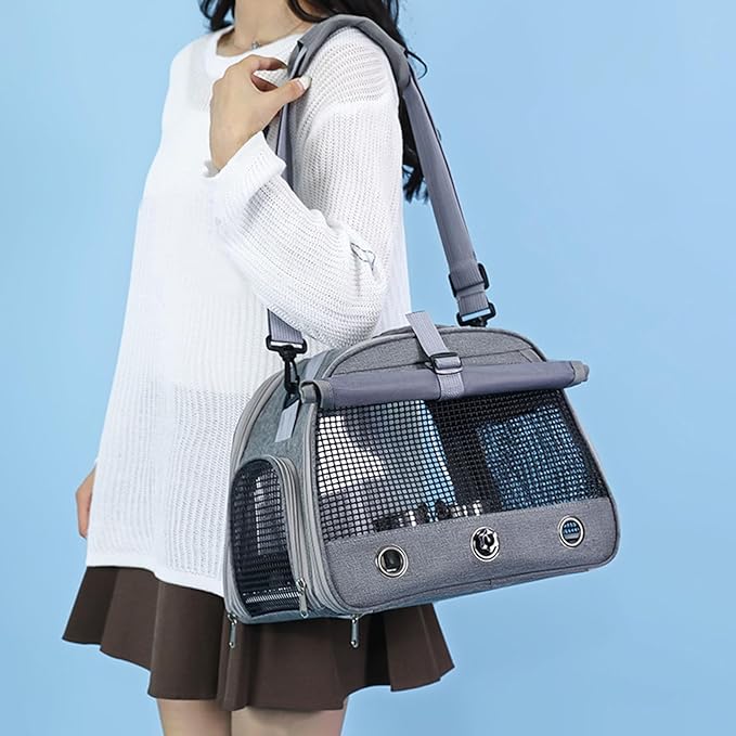 Bird Traval Carrier Cage, Bird Carrier with Seat Belt, Multifunctional Small Animal Backpack, Pet Transparent Breathable Carriers for Small Birds Parrots (Grey)