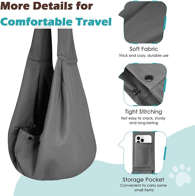 Pawaboo Small Dog Sling Carrier, Reversible Hands Free Dog Sling Carriers for Small Dogs and Cats, Puppy Slings Carrier with Adjustable Strap Buckle & Safety Harness, Puppy Essentials, Dark Gray