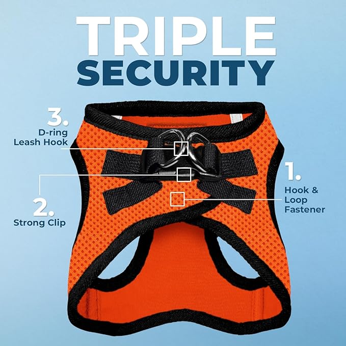 Best Pet Supplies Voyager Step-in Air Harness - All Weather Mesh, Reflective, No Pull Harness for Dogs, Cats - Secure with Hook & Loop Fastener, Buckle, Double D-Rings - Orange/Black Trim, S