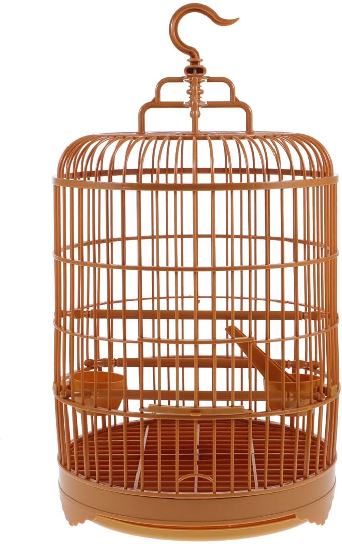 Round Bird Cage, 25cm Plastic Display Cage for Parrots & Cockatiels - Portable Hanging Birdcage with Feeder for Small Birds Finches Canaries Budgies 9.8" X 17.6",Yellow