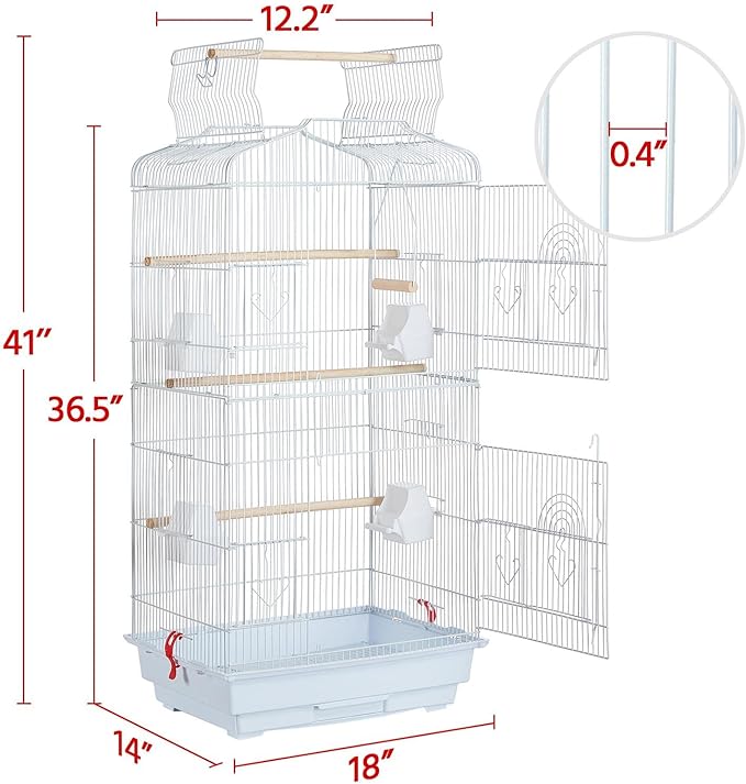 Topeakmart Open Top Medium Parrot Flight Bird Cage for 2 Parakeets, White