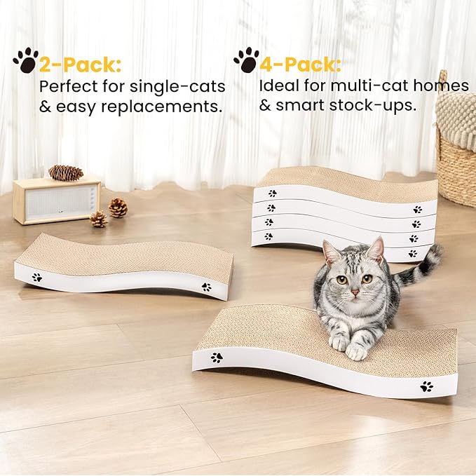Cat Scratcher, Durable Scratch Pad, Corrugated Cardboard Scratching Board for Indoor Cats, Heavy Duty, Double-Sided Usability, Recyclable, with Catnip, Large, 1 Pack
