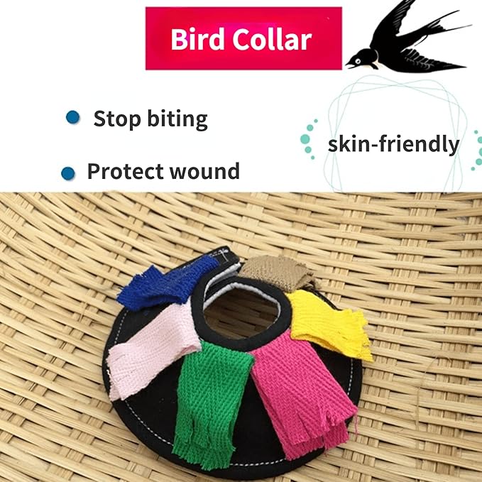 Adjustable Bird Collar Anti Bite Elizabethan Recovery Cone, Bird Neck Protector for Feather Plucking, Skin-Friendly Bird Neckwear Full Body Shield for Parakeet Conure Cockatiel (L), Black