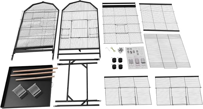 Bird Cage with Wheels, Open Top Breeding Cage Wrought Iron Flight Cage with Rolling Stand, Removable Tray & Feeding Bowls for Parrots, Canaries, Lovebirds Finches, 18" L x 18" W x 54" H